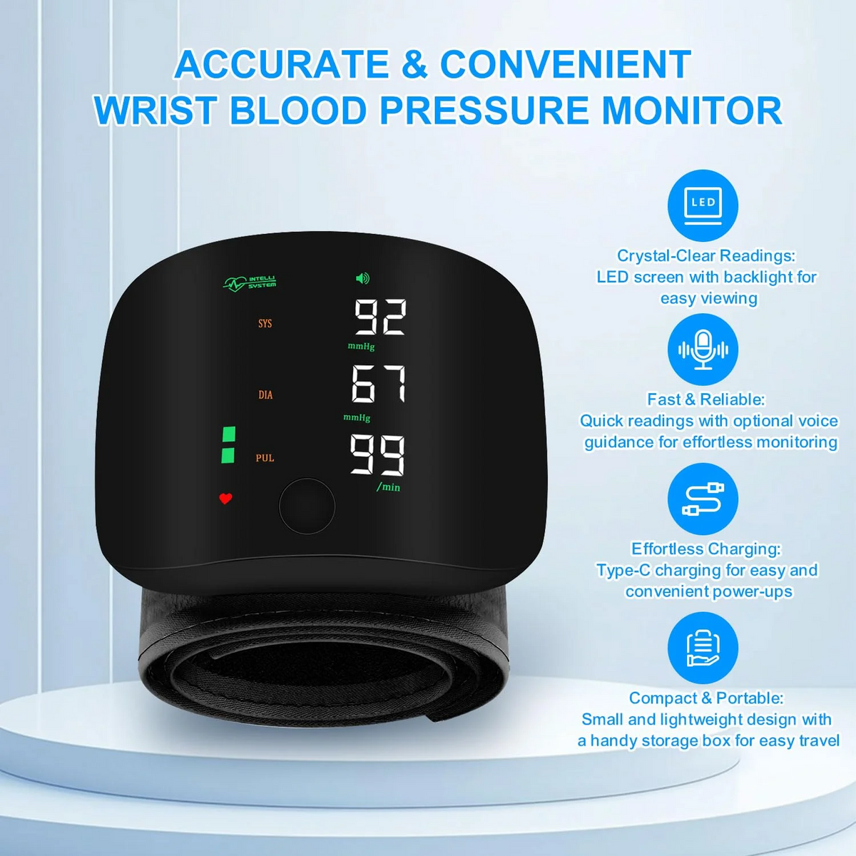 (Free Delivery)Rechargeable Wrist BP Monitor – Digital LED Display & Voice Broadcast
